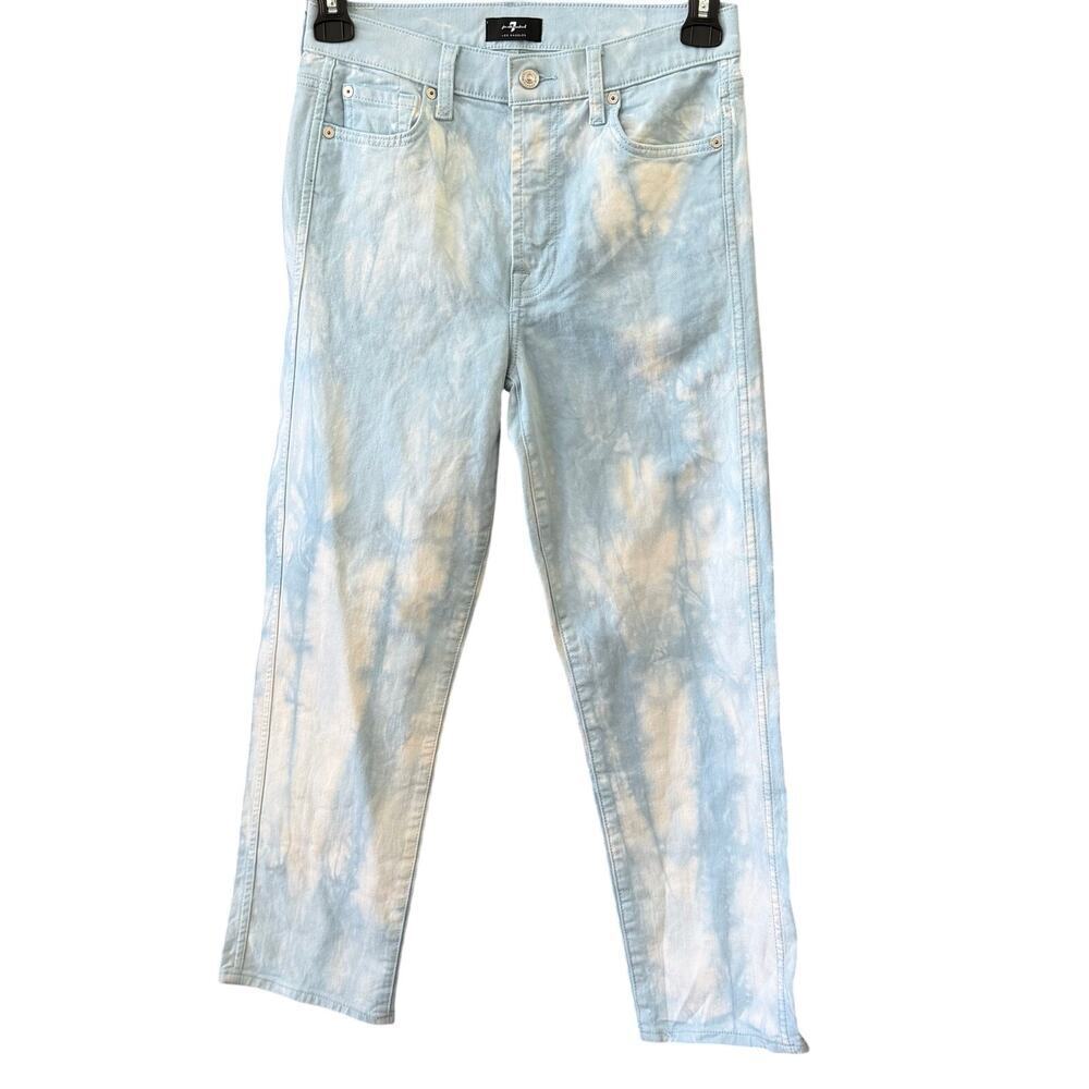 7 For All Mankind High Waist Cropped Straight Size 28 Blue Cloud Tie Dye